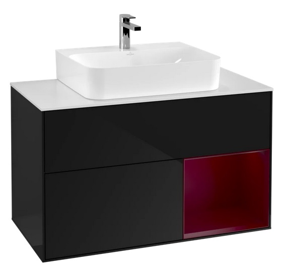 Тумба под раковину Villeroy & Boch Finion 100х50,1 см с подсветкой МДФ глянцевый черный лак/пион матовый лак/стекло белое матовое F121HBPH