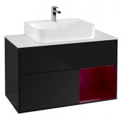 Тумба под раковину Villeroy & Boch Finion 100х50,1 см с подсветкой МДФ глянцевый черный лак/пион матовый лак/стекло белое матовое F121HBPH