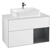 Тумба под раковину Villeroy & Boch Finion 100х50,1 см с подсветкой МДФ глянцевый белый лак/темно-синий матовый лак/стекло белое матовое F121HGGF