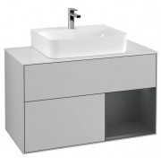 Тумба под раковину Villeroy & Boch Finion 100х50,1 см с подсветкой МДФ светло-серый матовый лак/темно-синий матовый лак/стекло белое матовое F121HGGJ