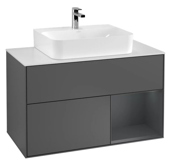 Тумба под раковину Villeroy & Boch Finion 100х50,1 см с подсветкой МДФ антрацит матовый лак/темно-синий матовый лак/стекло белое матовое F121HGGK