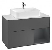 Тумба под раковину Villeroy & Boch Finion 100х50,1 см с подсветкой МДФ антрацит матовый лак/темно-синий матовый лак/стекло белое матовое F121HGGK