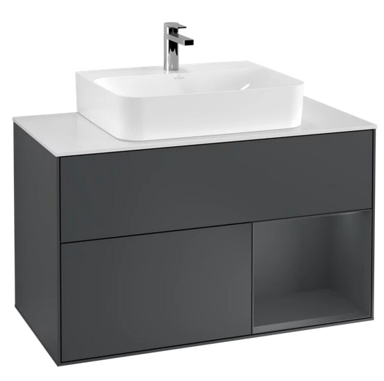 Тумба под раковину Villeroy & Boch Finion 100х50,1 см с подсветкой МДФ темно-синий матовый лак/стекло белое матовое F121HGHG