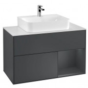 Тумба под раковину Villeroy & Boch Finion 100х50,1 см с подсветкой МДФ темно-синий матовый лак/стекло белое матовое F121HGHG