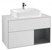 Тумба под раковину Villeroy & Boch Finion 100х50,1 см с подсветкой МДФ белый матовый лак/темно-синий матовый лак/стекло белое матовое F121HGMT