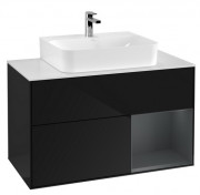 Тумба под раковину Villeroy & Boch Finion 100х50,1 см с подсветкой МДФ глянцевый черный лак/темно-синий матовый лак/стекло белое матовое F121HGPH