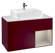 Тумба под раковину Villeroy & Boch Finion 100х50,1 см с подсветкой МДФ пион матовый лак/песок матовый лак/стекло белое матовое F121HHHB