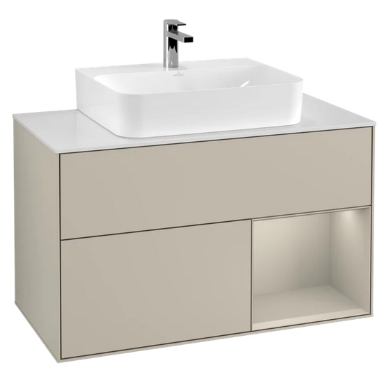 Тумба под раковину Villeroy & Boch Finion 100х50,1 см с подсветкой МДФ песок матовый лак/стекло белое матовое F121HHHH