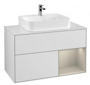 Тумба под раковину Villeroy & Boch Finion 100х50,1 см с подсветкой МДФ белый матовый лак/песок матовый лак/стекло белое матовое F121HHMT