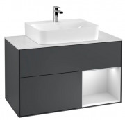 Тумба под раковину Villeroy & Boch Finion 100х50,1 см с подсветкой МДФ темно-синий матовый лак/белый матовый лак/стекло белое матовое F121MTHG