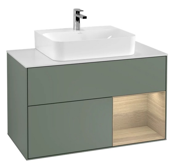 Тумба под раковину Villeroy & Boch Finion 100х50,1 см с подсветкой МДФ оливковый матовый лак/шпон дуба/стекло белое матовое F121PCGM