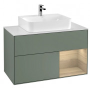 Тумба под раковину Villeroy & Boch Finion 100х50,1 см с подсветкой МДФ оливковый матовый лак/шпон дуба/стекло белое матовое F121PCGM