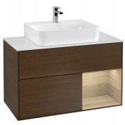 Тумба под раковину Villeroy & Boch Finion 100х50,1 см с подсветкой ДСП шпон грецкого ореха/шпон дуба/стекло белое матовое F121PCGN