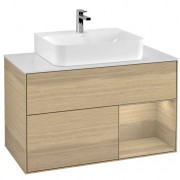 Тумба под раковину Villeroy & Boch Finion 100х50,1 см с подсветкой ДСП шпон дуба/стекло белое матовое F121PCPC