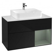 Тумба под раковину Villeroy & Boch Finion 100х50,1 см с подсветкой МДФ глянцевый черный лак/оливковый матовый лак/стекло белое матовое F121GMPH