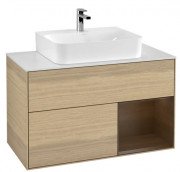 Тумба под раковину Villeroy & Boch Finion 100х50,1 см с подсветкой ДСП шпон дуба/шпон грецкого ореха/стекло белое матовое F121GNPC