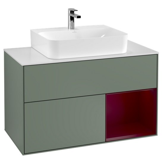 Тумба под раковину Villeroy & Boch Finion 100х50,1 см с подсветкой МДФ оливковый матовый лак/пион матовый лак/стекло белое матовое F121HBGM