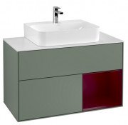 Тумба под раковину Villeroy & Boch Finion 100х50,1 см с подсветкой МДФ оливковый матовый лак/пион матовый лак/стекло белое матовое F121HBGM