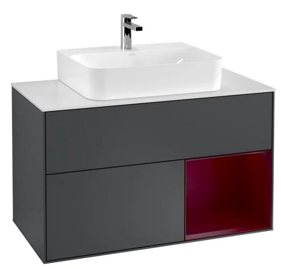 Тумба под раковину Villeroy & Boch Finion 100х50,1 см с подсветкой МДФ темно-синий матовый лак/пион матовый лак/стекло белое матовое F121HBHG