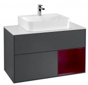 Тумба под раковину Villeroy & Boch Finion 100х50,1 см с подсветкой МДФ темно-синий матовый лак/пион матовый лак/стекло белое матовое F121HBHG