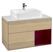 Тумба под раковину Villeroy & Boch Finion 100х50,1 см с подсветкой ДСП шпон дуба/пион матовый лак/стекло белое матовое  F121HBPC