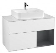 Тумба під раковину Villeroy & Boch Finion 100х50,1 см із підсвічуванням МДФ глянсовий білий лак/темно-синій матовий лак/скло біле матове F121HGGF