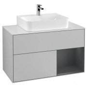 Тумба під раковину Villeroy & Boch Finion 100х50,1 см із підсвічуванням МДФ світло-сірий матовий лак/темно-синій матовий лак/скло біле матове F121HGGJ