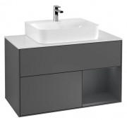 Тумба під раковину Villeroy & Boch Finion 100х50,1 см із підсвічуванням МДФ антрацит матовий лак/темно-синій матовий лак/скло біле матове F121HGGK