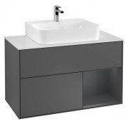 Тумба під раковину Villeroy & Boch Finion 100х50,1 см із підсвічуванням МДФ антрацит матовий лак/темно-синій матовий лак/скло біле матове F121HGGK