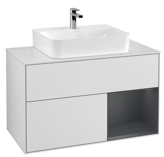 Тумба под раковину Villeroy & Boch Finion 100х50,1 см с подсветкой МДФ белый матовый лак/темно-синий матовый лак/стекло белое матовое F121HGMT