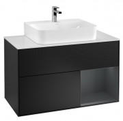 Тумба під раковину Villeroy & Boch Finion 100х50,1 см із підсвічуванням МДФ чорний матовий лак/темно-синій матовий лак/скло біле матове F121HGPD