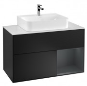 Тумба під раковину Villeroy & Boch Finion 100х50,1 см із підсвічуванням МДФ чорний матовий лак/темно-синій матовий лак/скло біле матове F121HGPD