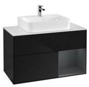 Тумба под раковину Villeroy & Boch Finion 100х50,1 см с подсветкой МДФ глянцевый черный лак/темно-синий матовый лак/стекло белое матовое F121HGPH