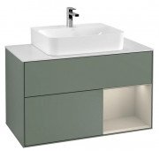 Тумба под раковину Villeroy & Boch Finion 100х50,1 см с подсветкой МДФ оливковый матовый лак/песок матовый лак/стекло белое матовое F121HHGM