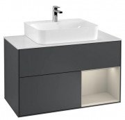 Тумба под раковину Villeroy & Boch Finion 100х50,1 см с подсветкой МДФ темно-синий матовый лак/песок матовый лак/стекло белое матовое F121HHHG