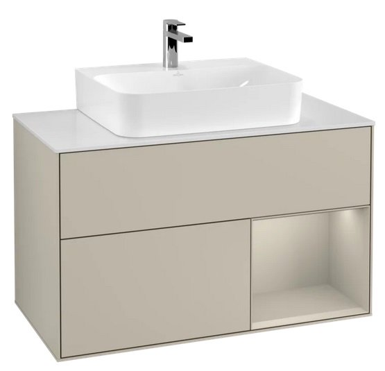 Тумба під раковину Villeroy & Boch Finion 100х50,1 см із підсвічуванням МДФ пісок матовий лак/скло біле матове F121HHHH