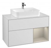 Тумба під раковину Villeroy & Boch Finion 100х50,1 см з підсвічуванням МДФ білий матовий лак/пісок матовий лак/скло біле матове F121HHMT