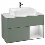 Тумба під раковину Villeroy & Boch Finion 100х50,1 см із підсвічуванням МДФ оливковий матовий лак/білий матовий лак/скло біле матове F121MTGM