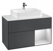 Тумба під раковину Villeroy & Boch Finion 100х50,1 см із підсвічуванням МДФ темно-синій матовий лак/білий матовий лак/скло біле матове F121MTHG