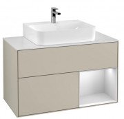 Тумба под раковину Villeroy & Boch Finion 100х50,1 см с подсветкой МДФ песок матовый лак/белый матовый лак/стекло белое матовое F121MTHH