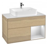 Тумба под раковину Villeroy & Boch Finion 100х50,1 см с подсветкой ДСП шпон дуба/белый матовый лак/стекло белое матовое F121MTPC