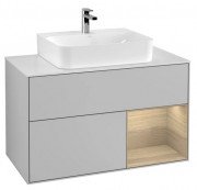 Тумба под раковину Villeroy & Boch Finion 100х50,1 см с подсветкой МДФ светло-серый матовый лак/шпон дуба/стекло белое матовое F121PCGJ