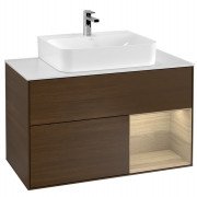 Тумба под раковину Villeroy & Boch Finion 100х50,1 см с подсветкой ДСП шпон грецкого ореха/шпон дуба/стекло белое матовое F121PCGN