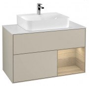 Тумба под раковину Villeroy & Boch Finion 100х50,1 см с подсветкой МДФ песок матовый лак/шпон дуба/стекло белое матовое F121PCHH