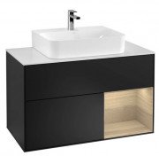 Тумба под раковину Villeroy & Boch Finion 100х50,1 см с подсветкой МДФ черный матовый лак/шпон дуба/стекло белое матовое F121PCPD