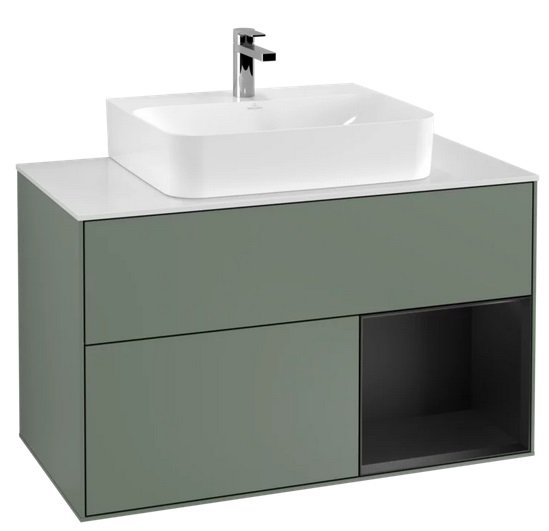 Тумба под раковину Villeroy & Boch Finion 100х50,1 см с подсветкой МДФ оливковый матовый лак/черный матовый лак/стекло белое матовое F121PDGM