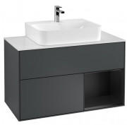 Тумба під раковину Villeroy & Boch Finion 100х50,1 см із підсвічуванням МДФ темно-синій матовий лак/чорний матовий лак/скло біле матове F121PDHG