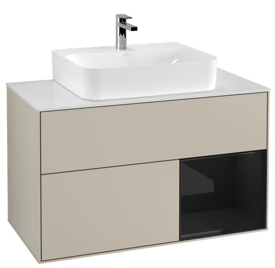 Тумба под раковину Villeroy & Boch Finion 100х50,1 см с подсветкой МДФ песок матовый лак/глянцевый черный лак/стекло белое матовое F121PHHH