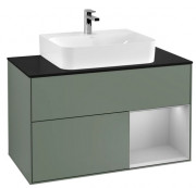 Тумба под раковину Villeroy & Boch Finion 100х50,1 см с подсветкой МДФ оливковый матовый лак/светло-серый матовый лак/стекло черное матовое F122GJGM