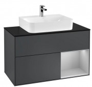 Тумба под раковину Villeroy & Boch Finion 100х50,1 см с подсветкой МДФ темно-синий матовый лак/светло-серый матовый лак/стекло черное матовое F122GJHG